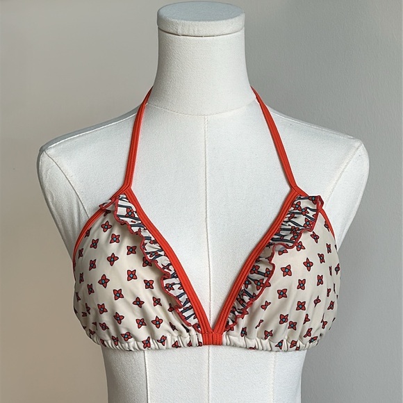 Marc Jacobs Women’s Floral Ruffle String Bikini Swimsuit Top XL California Beach - Picture 3 of 6